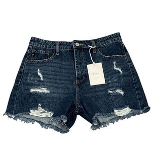 Kancan Women's Distressed Denim Shorts - Dark Blue Size W9 28 NWT
